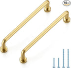 JOY DECOR Cabinet Pulls – 5 Inch Hole Center, Brushed Brass, 10 Pack, Zinc Alloy Cabinet Handles for Drawers & Cupboard – Vintage Style Hardware for Kitchen, Bathroom, Dresser, Furniture Makeover