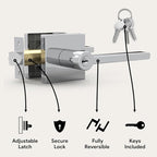 Mega Handles - Prime Entrance Handle, Entry Lever Door Handle, Heavy Duty Square Locking Lever Set for Left or Right-Handed Doors, Interior/Exterior Door Levers - Polished Chrome