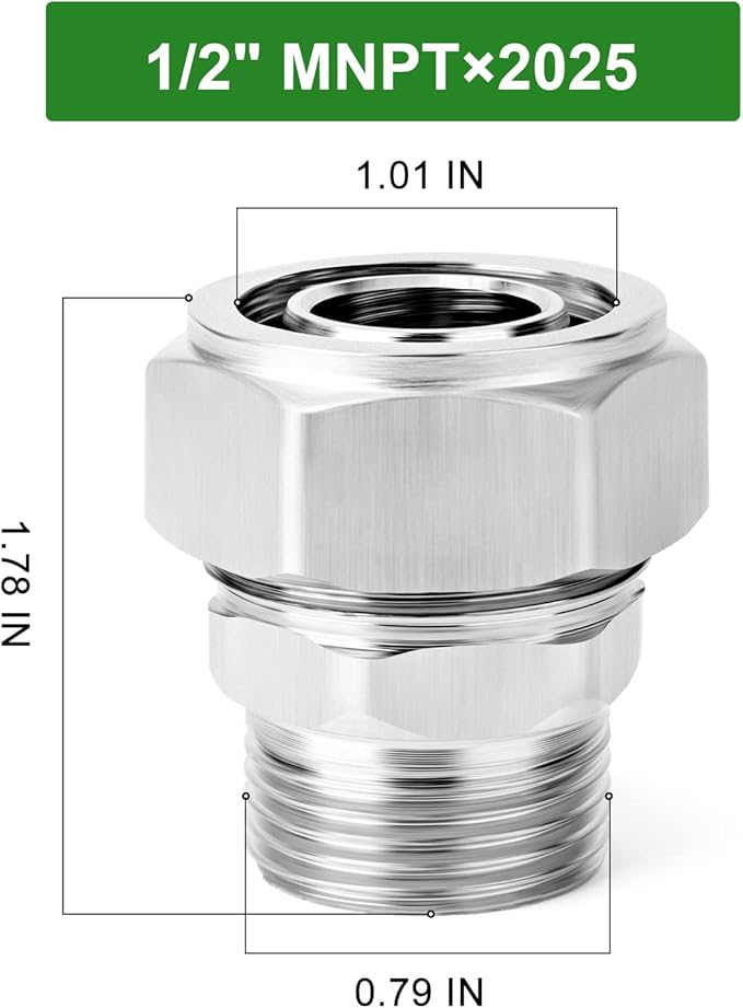 TAISHER 2PCS Brass-Nickel Plated Straight Fitting，3/4" Tubing × 1/2" NPT Male Tube Fitting For Air Piping System