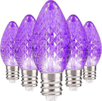 Holiday Lighting Outlet Faceted C7 Christmas Lights | Purple LED Light Bulbs Holiday Decoration | Warm Christmas Decor for Indoor & Outdoor Use | 2 SMD LEDs in Each Light Bulb | Set of 25
