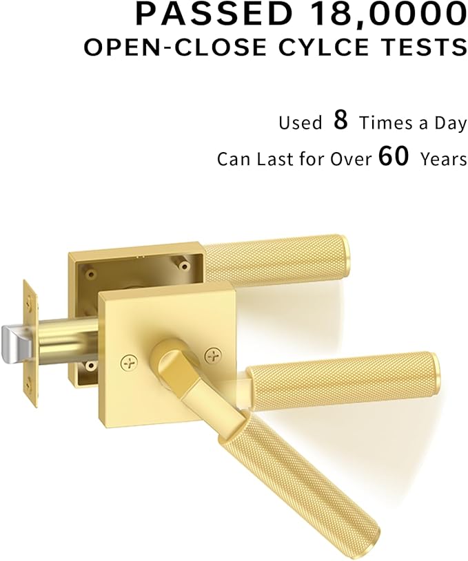 Asidrama 1 Pack Gold Passage Door Handles, Door Lever with Door Knobs Indoor for Bedroom or Bathroom, Heavy Duty Door Handles Interior with Locks for Left Right Sided Doors