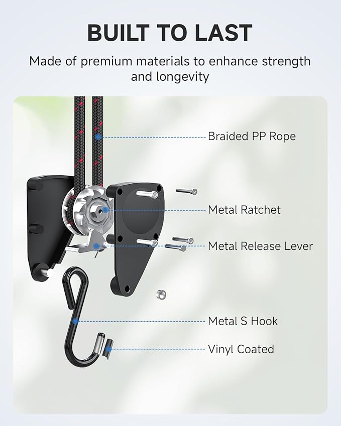 Fondwell 1/4" Retractable Ratchet Straps: 8-Pack Rope Hangers with Protective Soft Loops - Secure Tie Down Ratcheting for Transport