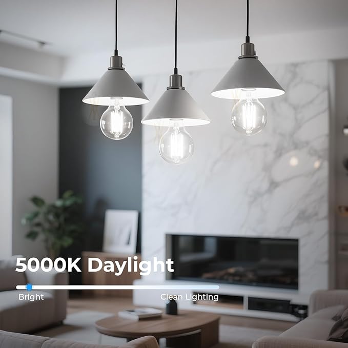 Dimmable E26 LED Bulb 6W, 60 watt Equivalent, A19 Clear Glass LED Light Bulb 5000K Daylight, Vintage LED Edison Bulbs for Ceiling Fan, 90+CRI, 600LM, 6 Pack