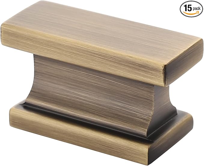 Alzassbg 15 Pack Brushed Antique Brass Cabinet Knobs, 1.46 Inch(37mm) Rectangle Kitchen Hardware Knobs for Cabinets and Drawers AL6061AB