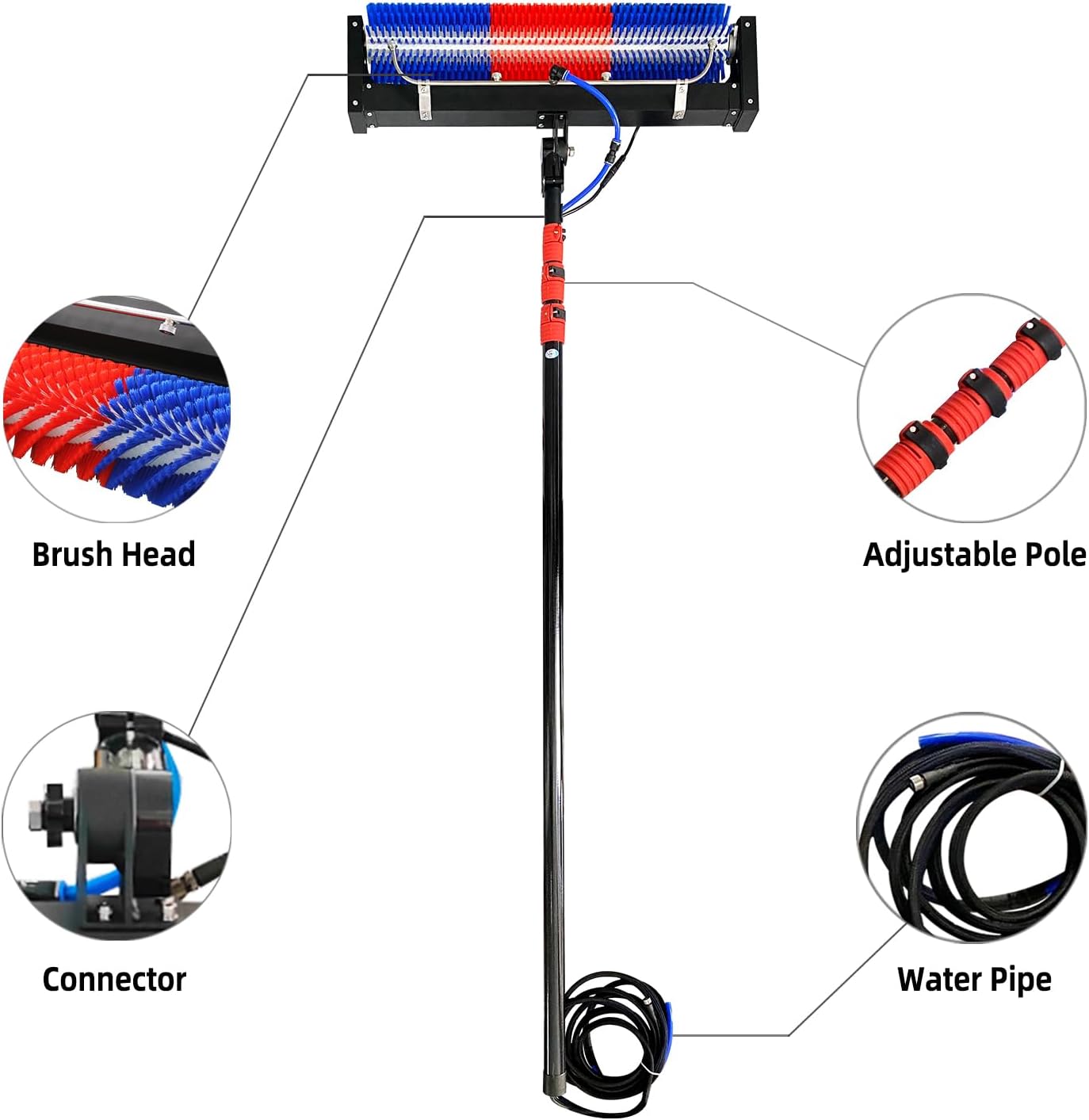 Solar Panel Cleaning Kit,Automatic Rotary Cleaning Brush,Solar Panel&Roof&Window Cleaning Brush,Roof Water Brush with Adjustable Extension Rod,with Lithium Battery