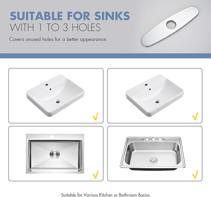 Faucet Cover Plate, Stainless Steel Deck Plate for Kitchen Sink Faucet Single Hole or Bathroom Faucet 1-3 Hole Faucet Hole Cover Round 10 Inch(Chrome)