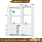 Aheaplus Closet System with 6 Drawers, 4.5ft Wood Closet Organizer System, Walk-in Closet or Small Closets Wardrobe, Clothes Rack with Hanging Rods, Set of 2, White