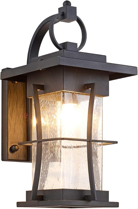 Outdoor Wall Sconces Light Fixtures Exterior Wall Lantern Outside House Lamps Waterproof Black Metal with Clear Seeded Glass, Perfect for Exterior Porch Patio House