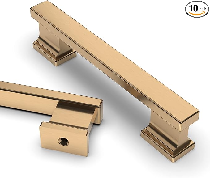 Asidrama 10 Pack 3.75 Inch(96mm) Champagne Bronze Kitchen Cabinet Handles, Brushed Brass Cabinet Pulls Gold Kitchen Cabinet Hardware for Cupboard Drawer Pulls