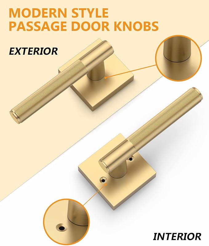 Asidrama 4 Pack Passage Champagne Bronze Door Handles, Door Lever with Door Knobs Indoor for Bedroom or Bathroom, Champagne Bronze Door Handles Interior with Locks for Left Right Sided Doors