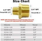 Hooshing 2PCS 1/4" NPT Male to 3/4" NPT Male Brass Pipe Fittings Reducing Hex Nipples Adapter for Plumbing