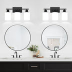 3-Light Bathroom Light Fixtures, Vanity Light with Milky White Shades, Matte Black Bathroom Light Fixtures Over Mirror, Modern Bathroom Wall Lamp for Mirror Living Room Cabinet Bedroom