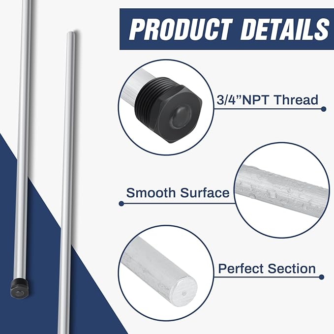 Tandefio 1 Pcs Anode Rod for Hot Water Heater Aluminum Zinc Compatible with Rheemm A. O. Smith, Replacement NPT Hot Water Tank Anode Rod, Corrosion Protect, Rotten Egg Smell(3/4 Npt X 44 Inches,)