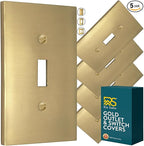 Rio Salto Modern Edge Metal Brass Gold Toggle Light Switch Cover Metal Decorative Toggle Switch Covers Wall Plate Outlet Flip Switch Cover Socket Togle - Midsize 1 Gang 5-Pack