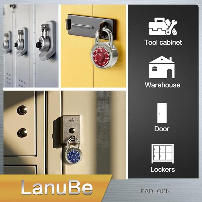 LanuBe Standard Dial Combination Lock, 2 in. Wide, with Different Combinations, Red Turnplate, Pack of 48; Lock for School, Employee, Gym Sports Locker, Case, Toolbox, and so on