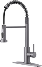 FORIOUS Kitchen Faucet with Pull Down Sprayer, Stainless Steel Commercial Single Handle Classic Spring Pull Out Sink Faucet for Pot Filler, Farmhouse Camper Bar Laundry Room, Grey