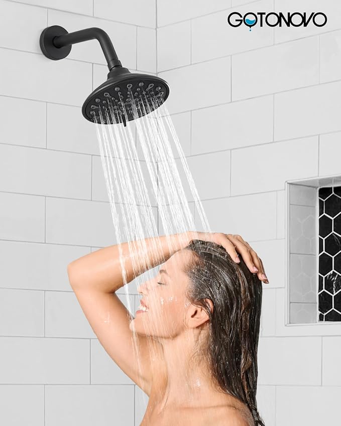 gotonovo 3 Handle Tub Shower Faucet Set, Bathtub Shower Fixture,Bathroom Tub and Shower Faucet Combo Shower System Complete Tub and Shower Trim Kit with 6 Settings Showerhead Matte Black
