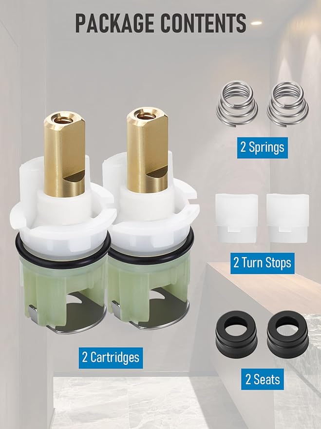 RP25513 Faucet Repair Kit – Compatible with Delta 3-Hole, 2-Handle Series, Includes RP24096 Cartridge, RP4993 Seat & Spring, RP24097 1/4 Turn Stop (2-Pack)