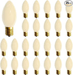 C9 White Christmas Light Bulbs, 25 Pack C9 Incandescent Replacement Bulbs for Christmas String Light, Candle Lamps, E17 Intermediate Base, 7Watt Night Lights Bulbs