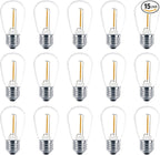 Meconard Shatterproof LED S14 Replacement Light Bulbs,E26 Medium Screw Base, Vintage Edison Bulbs Equivalent to 11 Watt, Fits for Commercial Outdoor Patio String Lights, 2200K Warm White, 15 Pack