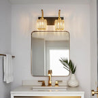 Crystal Vanity Lights 2-Light Black Gold Wall Lamp Modern Crystal Bathroom Light Fixtures Over Mirror 13.77" Long Bathroom Wall Sconce