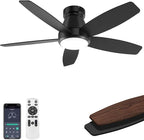 Ceiling Fans with Lights, 42 inch Ceiling Fans with Lights and Remote, Dimmable, Noiseless, Low Profile Ceiling Fan with Light for Bedroom, Indoor and Outdoor Use(Black)