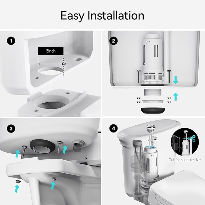 R&T 3-Inch Toilet Flush Valve Replacement Kit with Push Button, Tank to Bowl Gasket with SUS304 Bolts, Toilet Repair Kit Inside Tank for 2-piece Toilet A2475M