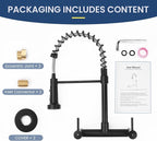 Wall Mount Kitchen Sink Faucet, 8 Inch Center Wall Mount Kitchen Faucets with 3-Function Pull Down Sprayer, Dual Handles Commercial Faucet for Kitchen Laundry Restaurant (Black)