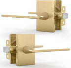 Mega Handles Apex Passage Door Handle - 1 Pack Reversible Gold Door Handle, Heavy Duty No Lock Door Handles Interior for Closet & Hallway, Fits All Standard Door Sizes - Satin Brass