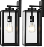 16-inch Large Outdoor Wall Light Fixture, Black Exterior Wall Lantern Waterproof, Farmhouse Porch Sconce Lighting With Glass, Modern Wall-Mounted Outside Lights for House, Garage, Patio Lamp, 2 Packs