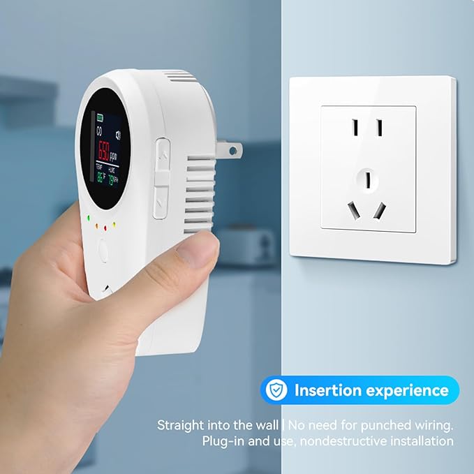 Upgraded 5-in-1 Carbon Monoxide Detectors, Natural Gas Leak Detector, Plug-in & Battery Backup Co Detector, CO Gas Temp Humidity Sensor for RV,Home,Hotels