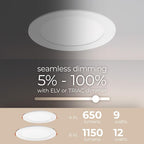 Builder Essential 5in 650 Lumens Round LED Recessed Light and Housing for Remodel or New Construction with 5-CCT 2700-3000-3500-4000-5000K in White (Pack of 6) IC-Rated