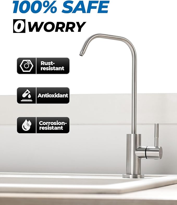 WEWE Drinking Water Faucet, Lead-Free Kitchen Water Filter Faucet for Reverse Osmosis or Water Filtration System, RO Faucet, Brushed Nickel