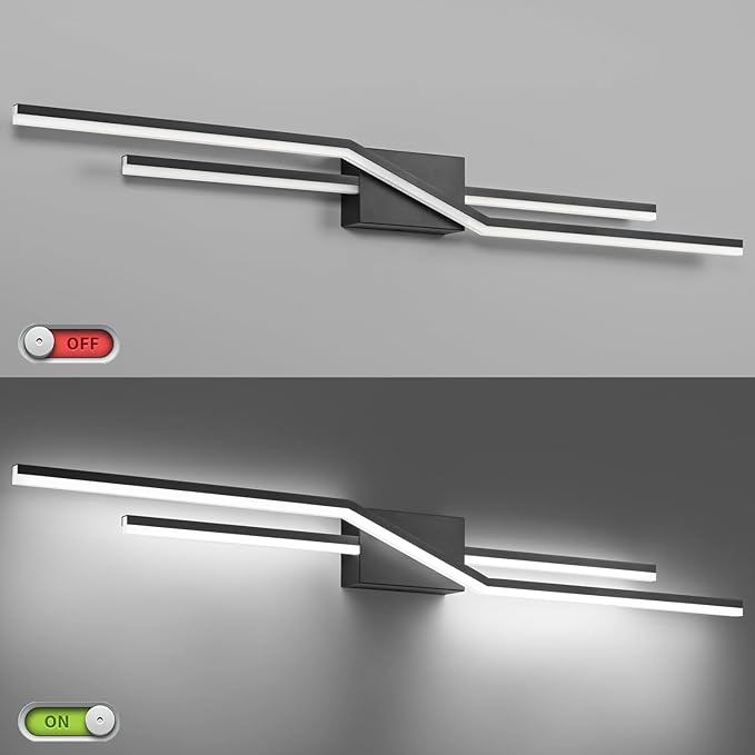 SOLFART Bathroom Vanity Light Dimmable Modern Matte Black Bathroom Light Fixtures Over Mirror 48 Inch LED Lights