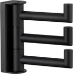 Angle Simple Swivel Towel Hook 3 Arms, SUS 304 Stainless Steel Foldable Bathroom Robe Towel Hook, Wall Coat Holder, Matte Black