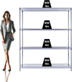 60"x18"x72" Chrome Premium Metal Steel Wire Shelving 4-Tier NSF 3200 LBS MAX Capacity Heavy Duty Storage Rack for Garages, Commercial Spaces, Hospitals, & Schools w/Premium Wheels