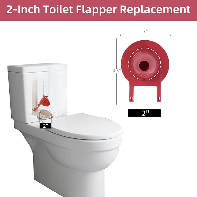 Hibbent 2-inch Universal Toilet Tank Flapper, Long Lasting All Rubber Seal Flapper Replacement Compatible with American Standard Water Conserving, High Performance, Easy to Install, Red