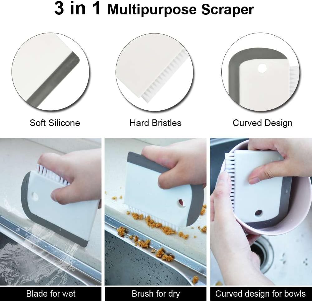 windson 2 Pack Sink Squeegee with Countertop Brush - Pot and Pan Dish Scraper for Kitchen,Bathroom,Mirrors and Car Windows