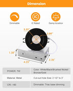 3 inch Black Recessed Lights, 7W Canless Gimbal Soffit Lighting, Canless Lights, 5CCT Dimmable 90°Tilt Wafer 3 inch Light, Retrofit Rotatable Eyeball Swivel Spot Downlight 6 Pack Black