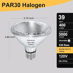 PAR30 Halogen Short Neck 39W 120V 400LM, 6 Pack High Output Halogen PAR30 Dimmable 2800K Warm White, E26 Long Lifespan Short Neck Flood Light Bulb for Recessed, Tracking Lighting