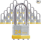 Keyed Alike Laminated Steel Padlocks with Long Shackle for Sheds, Fences & Lockers (24-Pack)