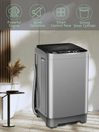 25 lbs Full Automatic Washing Machine with LED Display Compact Washing Machine with Drain Dump, 10 Wash Programs and 8 Water Levels Ideal for Dorms, Apartments, RV, Grey