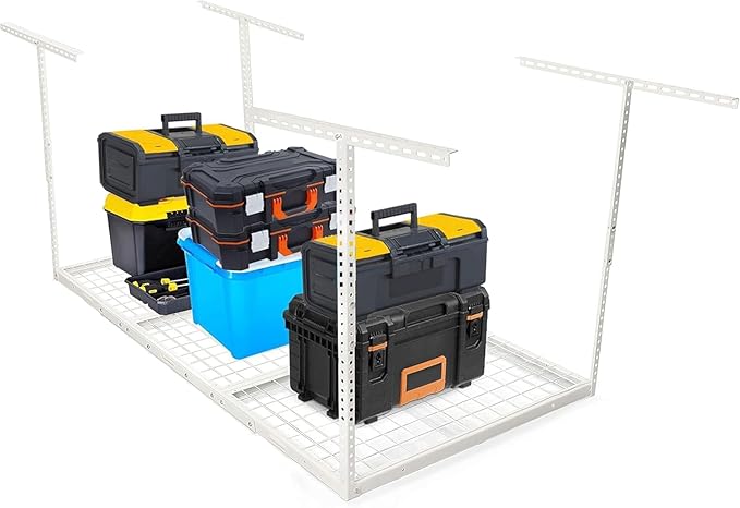 Kojem 3x6 Overhead Garage Storage Rack, 22'' to 40" Adjustable Heavy Duty Garage Ceiling Storage Racks Storage Organization System, 550LBS Weight Capacity, White,Heavy Duty Steel