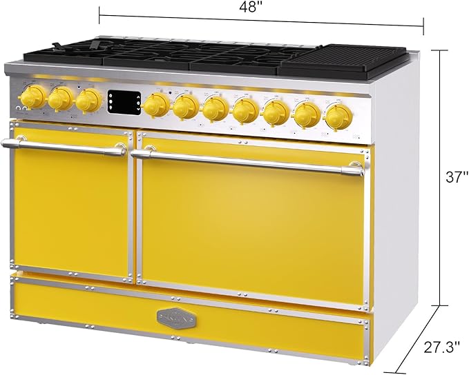 Akicon 48" Freestanding Gas Cooktop Oven Combo, Features 8 Sealed Burners, 6.7 Cu.ft Rapid Convection Oven, Convertible Fuel (NG/LP), Durable Cast Iron Grating (LCSLCSB3)