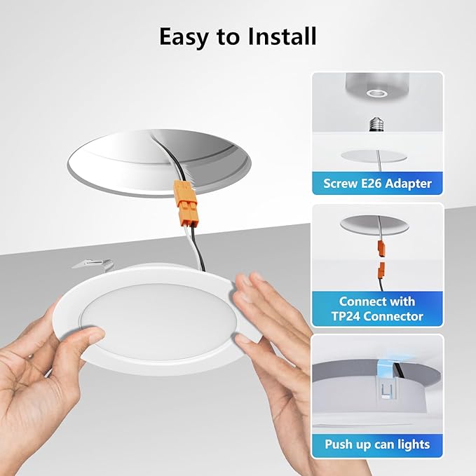 LVWIT LED Recessed Light 4Inch, 5CCT Can Lighting with White Cover, Color Selectable Dimmable Downlight with E26 Conversion Kit, 2 Pack