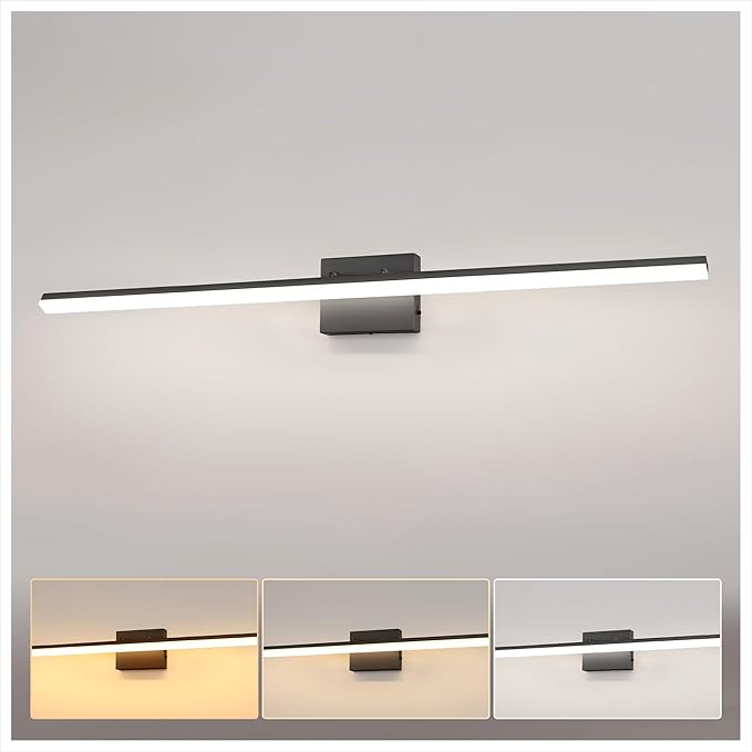 L LOHAS LED 48-Inch Bathroom Vanity Light Bar Over Mirror, Matt Black Modern Bathroom Light Fixtures, 3CCT Adjustable LED Vanity Lights for Living Room Wall