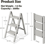 Taranta 3 Step Ladder,Aluminum Lightweight Folding 3 Step Stool with Anti-Slip Wide Pedal,330lbs Capacity Step Ladder for Household,Kitchen,Office - Misty Gray