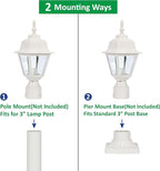 LIT-PaTH Outdoor Post Lighting Fixture Pole Lantern, E26 Medium Base Max 60W, Aluminum Housing Plus Clear Glass, Bulb Not Included, Matte White Finish, 1-Pack