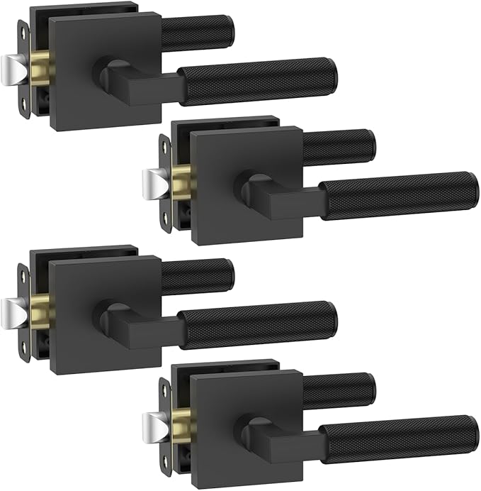 Asidrama 4 Pack Black Passage Door Handles, Door Lever with Door Knobs Indoor for Bedroom or Bathroom, Heavy Duty Door Handles Interior with Locks for Left Right Sided Doors 098