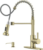 APPASO Gold Kitchen Faucet, Brushed Gold with Pull Down Sprayer and Soap Dispenser, Commercial Kitchen Sink Faucet Stainless Steel